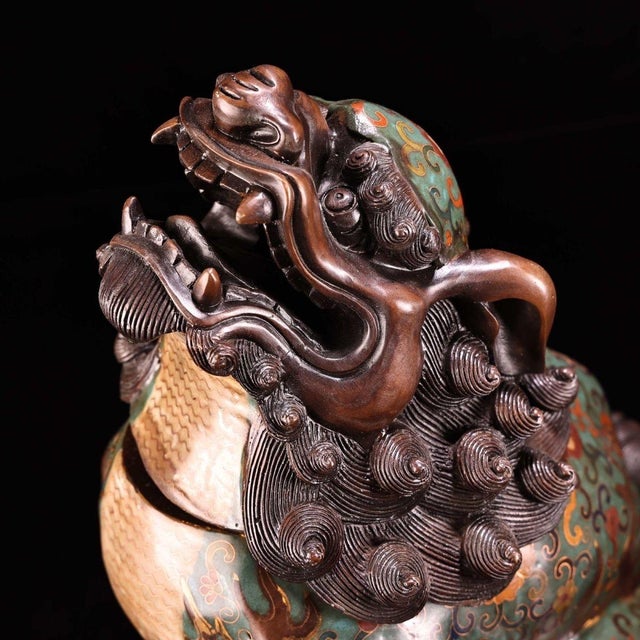 Metal Late 19th Century Cloisonné Enamel Mythical Beast Vessel, 4500g, Gilt Bronze For Sale - Image 7 of 9