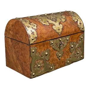1870s Antique Victorian English Burr Walnut Domed Top Caddy