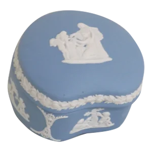 Wedgwood Blue Jasperware Pegasus Kidney Shaped Trinket Box Made in England