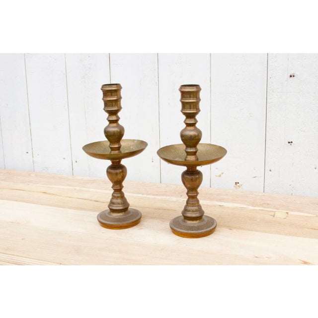 19th Century Traditional Indian Brass Engraved Candle Holders For Sale - Image 5 of 8