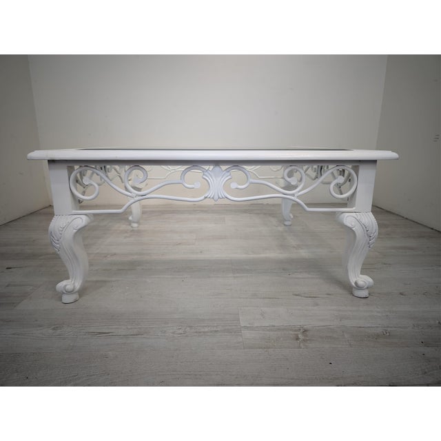 Baroque Baroque Whitewashed Coffee Table with Beveled Glass For Sale - Image 3 of 11
