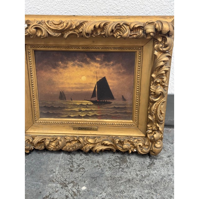 Capella Signed Moonlit Sailboat Seascape Oil Painting For Sale - Image 11 of 12