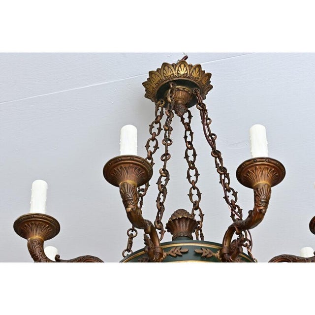 Metal Vintage French Empire Style Gilt Bronze & Tole Flush-Mount For Sale - Image 7 of 13