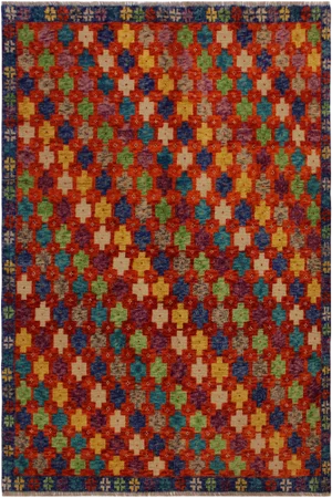 1990s Shabby Chic Tribal Balouchi Orange Wool Rug - 4′10″ × 6′7″