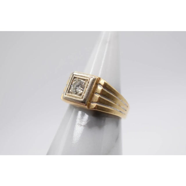 Art Deco Mid 20th Century Men's Gold Diamond Ring, Size 8.25 For Sale - Image 3 of 8