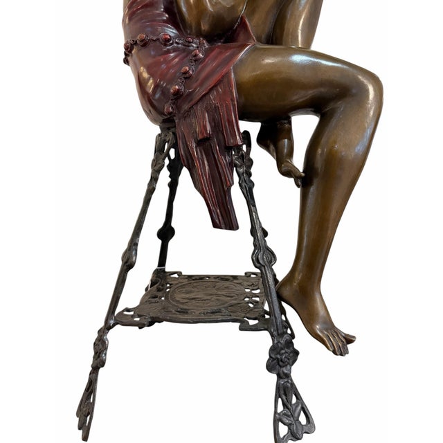Art Deco Late 20th Century Art Deco Style Multi-Color Patinated Bronze "Champagne Girl" Sculpture After Ferdinando De Luca For Sale - Image 3 of 5