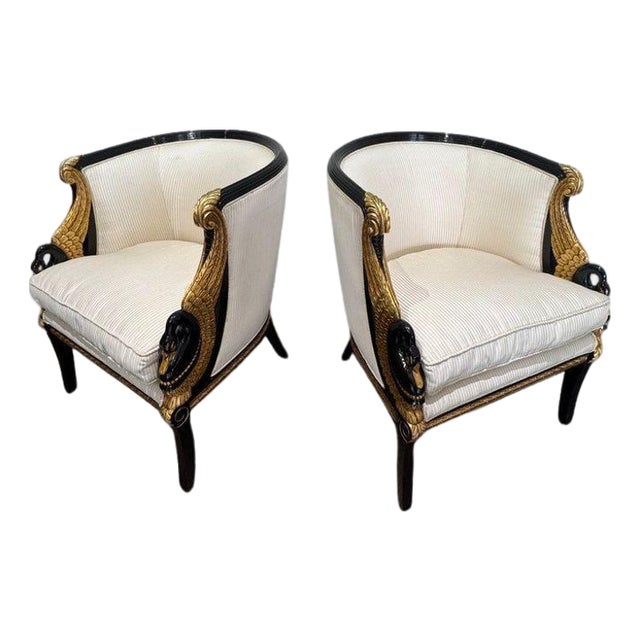 Vintage French Empire Style / Hollywood Regency Swan Tub Chairs - Set of 2 For Sale