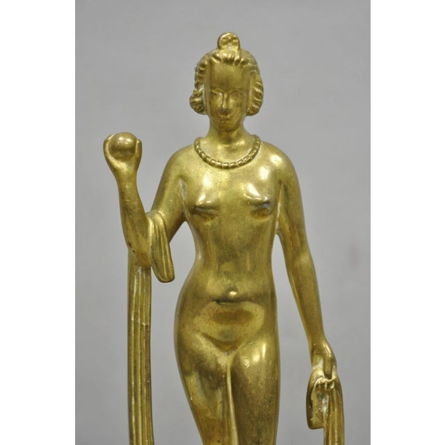 Mid 20th Century Vintage Art Nouveau Brass Figural Nude Woman Centerpiece Compote Dish Bowl For Sale - Image 5 of 18