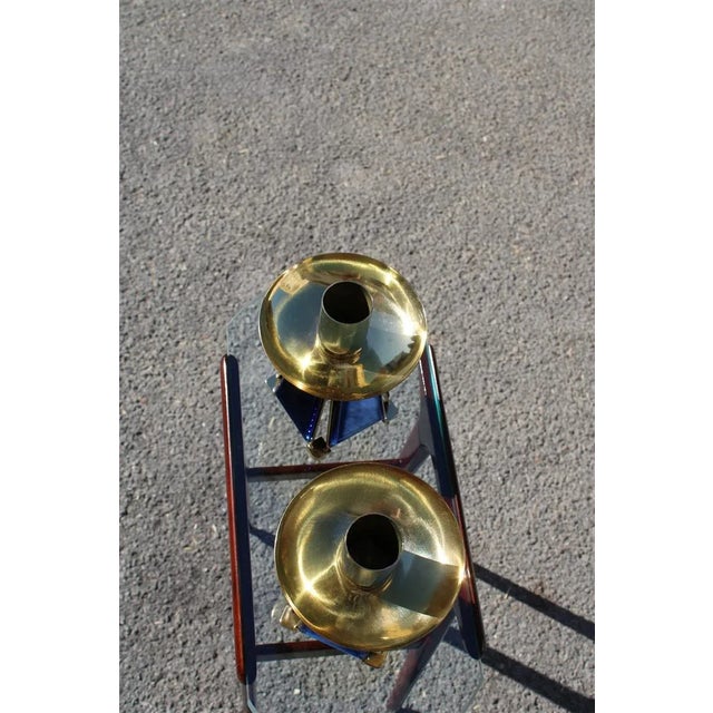 Gold-Plated Brass & Mirrored Glass Candelabras In Bevelled Cobalt Blue, 1950s, Set of 2, in Very Good conditions. Designed...