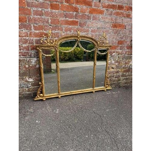 Antique English Shaped Top Gilt Ornate Overmantle Mirror, 1800s For Sale - Image 6 of 7
