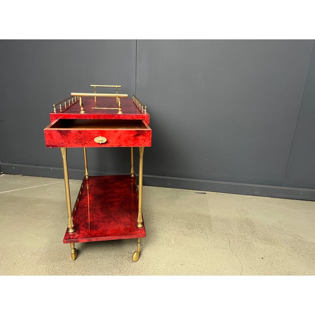 Italian Lacquered Goatskin and Parchment Serving Bar Cart from Aldo Tura, 1960s For Sale - Image 9 of 9