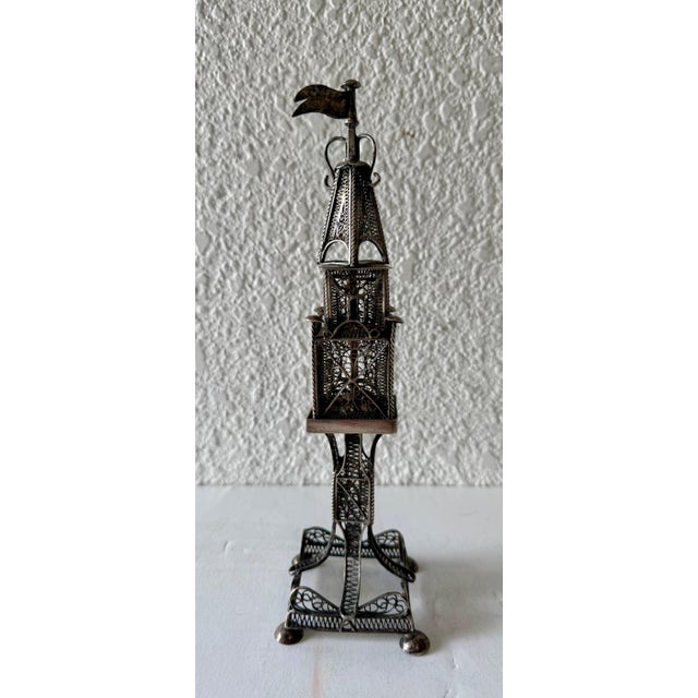Rare 19th C Antique Silver Filigree Judaica Besamim Spice Tower Austro Hungarian For Sale - Image 10 of 12