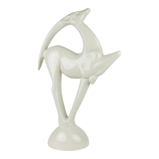 Vintage Haeger Pottery White Gazelle or Antelope Ceramic Sculpture For Sale