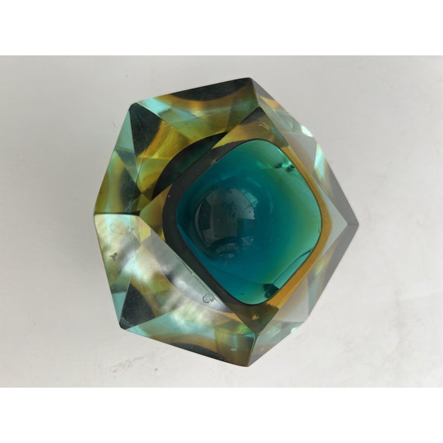 Vintage Faceted Sommerso Murano Glass Block Bowl, 1960s For Sale - Image 6 of 10