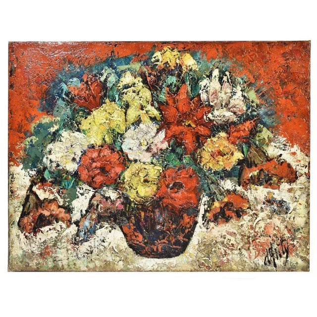 Flowers artwork, antique oil painting, Still Life with Bouquet of Roses proposed here is an oil painting on canvas of the...