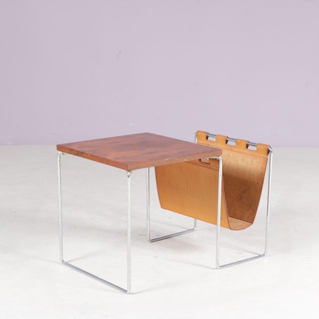 Metal Side Table with Leather Magazine Rack from Brabantia, Netherlands, 1960s For Sale - Image 7 of 9