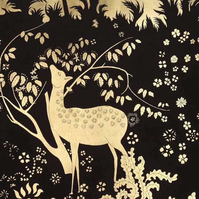 Metal Gold‑Leaf Hand‑Painted Wall Panels, Set of 4, Woodland Deer & Wildlife Mural For Sale - Image 7 of 8