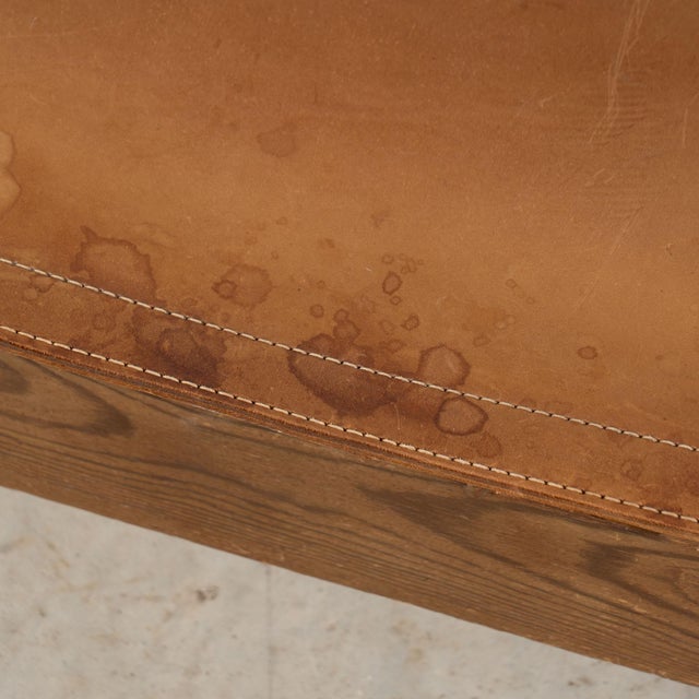 Pair of Mid-Century Spanish Brutalist Cognac Leather Arm Chairs For Sale - Image 12 of 17