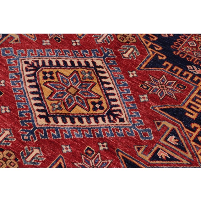 1990s Boho Chic Tribal Super Kazak Blue/Red Wool Rug - 8'3'' X 9'9'' For Sale - Image 5 of 10
