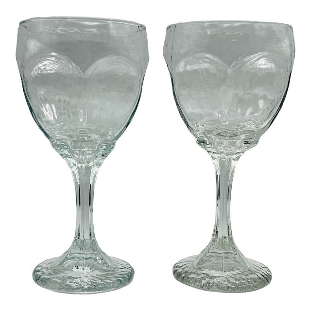 1980s “Chivalry” Textured Wine Glasses- A Pair For Sale