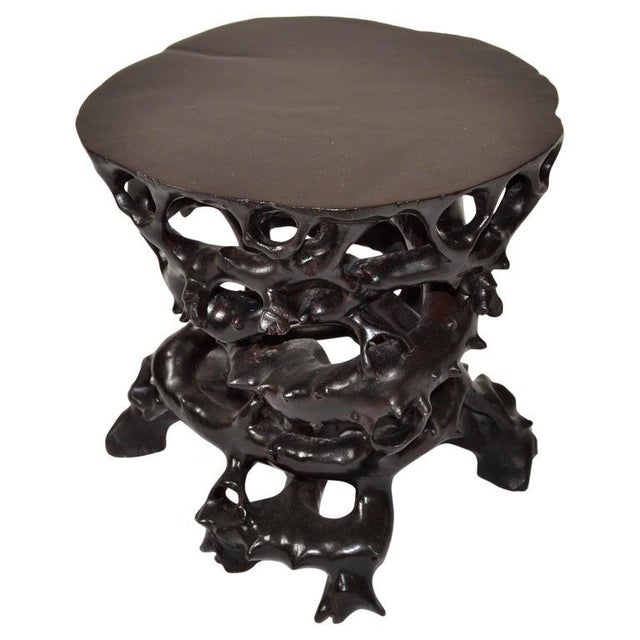 One of a kind Organic Modern Driftwood Low Table, Drink Table or Plant, Bonsai Stand in dark brown finish. Handcrafted and...