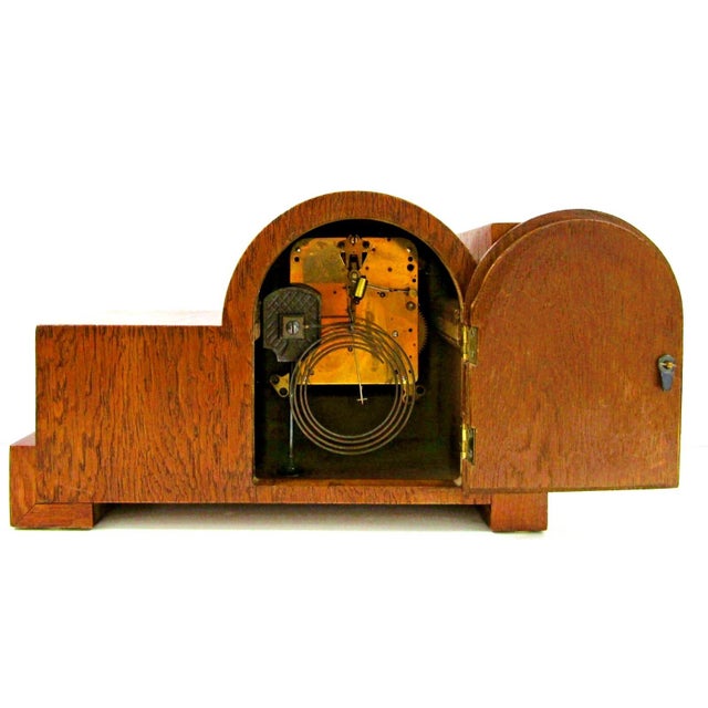 Antique 1931 German Junghans Pfeilkreuz Coromandel Mantel Clock 8 Day Bauhaus For Sale - Image 9 of 16