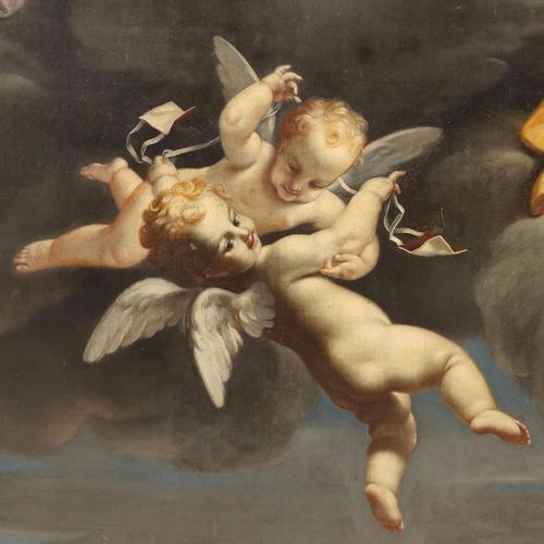 Emilian School, Madonna with Child and Angels, 18th Century, Oil on Canvas For Sale - Image 10 of 15