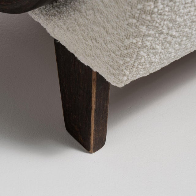Mid-Century Modern 20th Century Czech Republic Deep Espresso Brown Upholstered Bench With Wool Boucle Top For Sale - Image 3 of 11