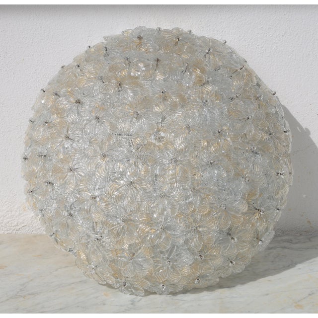 1970s Wonderful Large Gold and Transparent Murano Glass Ceiling Light Flower by Seguso For Sale - Image 12 of 14