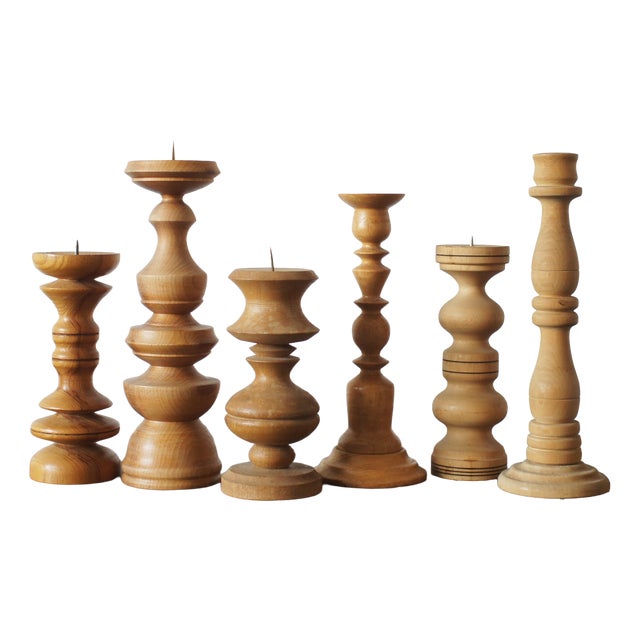 Scandinavian Wooden Candleholders, Set of 6 For Sale