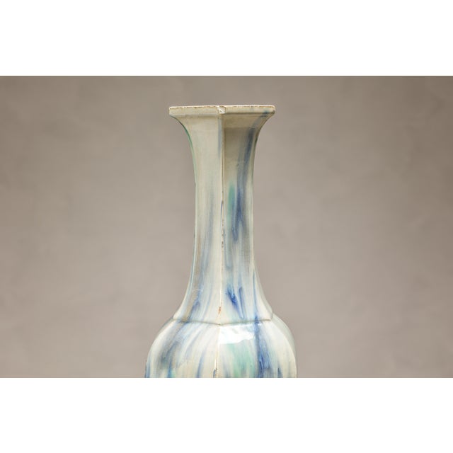 Late 20th Century Multi-Color Vase with Blue and Green Drip Accent on Cream Ground For Sale - Image 5 of 12
