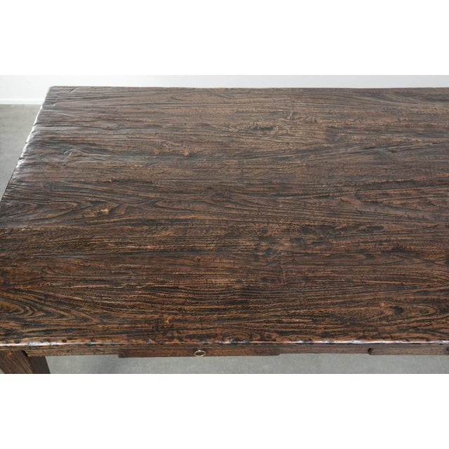 Wood Large Farmhouse Dining Table in Atmospheric Elm For Sale - Image 7 of 13