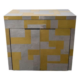 1970s Paul Evans Cityscape Chrome and Brass Bar Cabinet For Sale