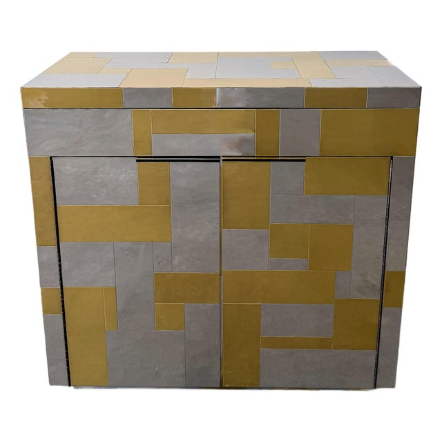 1970s Paul Evans Cityscape Chrome and Brass Bar Cabinet For Sale