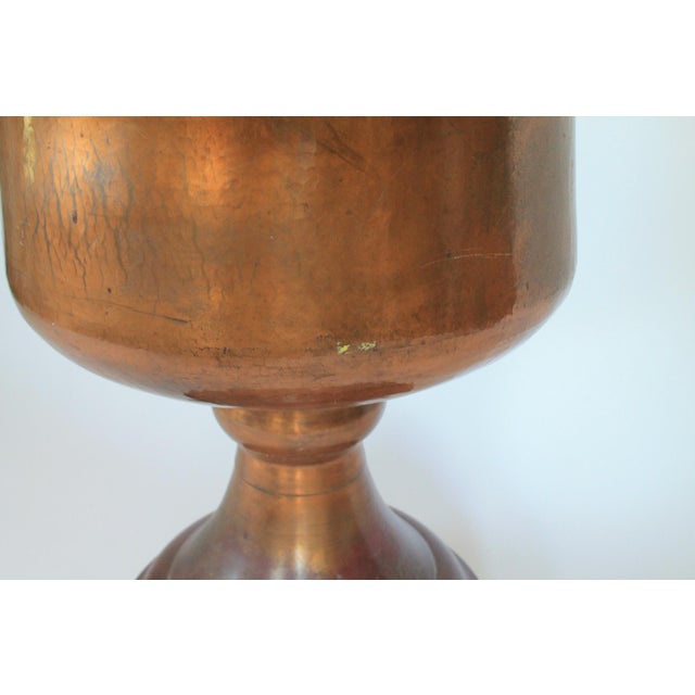 Copper Monumental Footed Copper Planter / Jardiniere With Brass Side Handles and a Wide Flared Pedestal Base For Sale - Image 8 of 11
