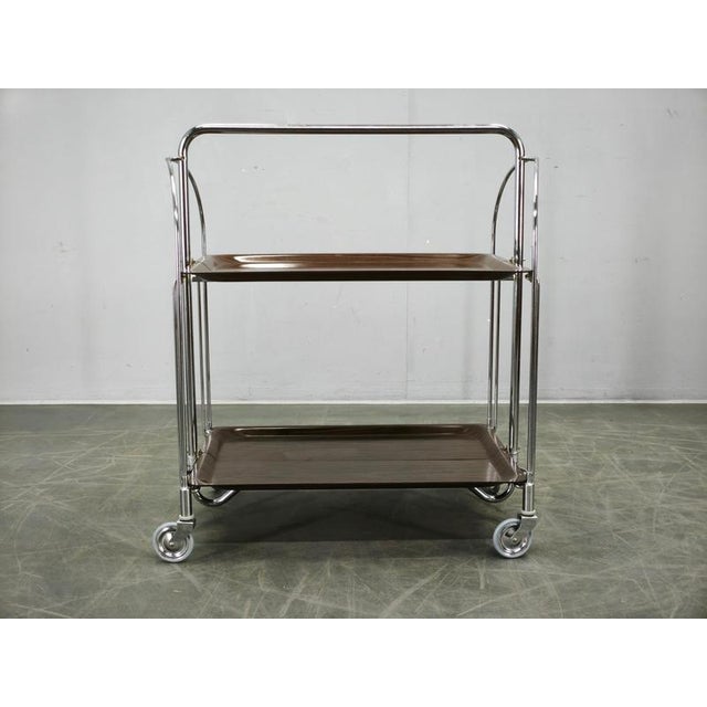 Mid-Century German Folding Chrome Serving Bar Cart, 1960s For Sale - Image 3 of 10