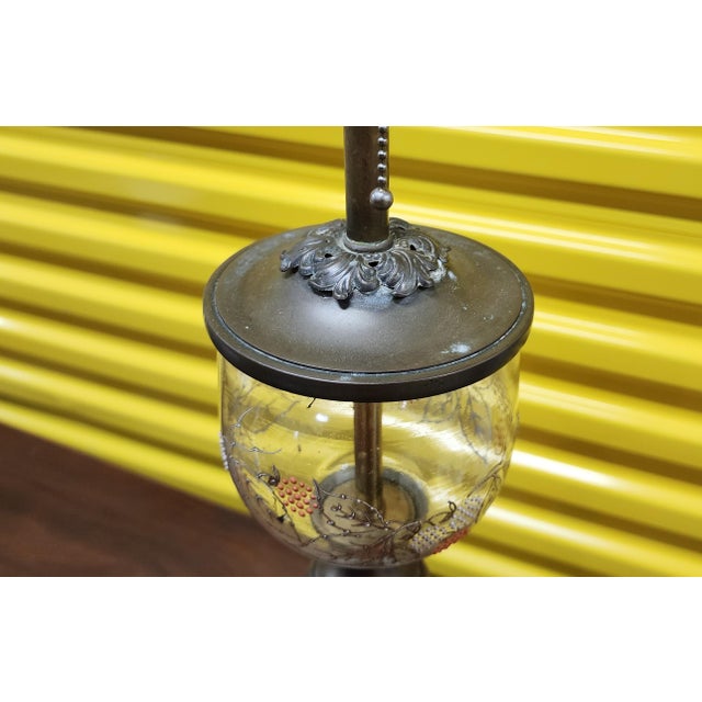 Fantastic Antique Art-Deco Hand Decorated Glass & Metal Table Lamp, C1930s For Sale - Image 10 of 11