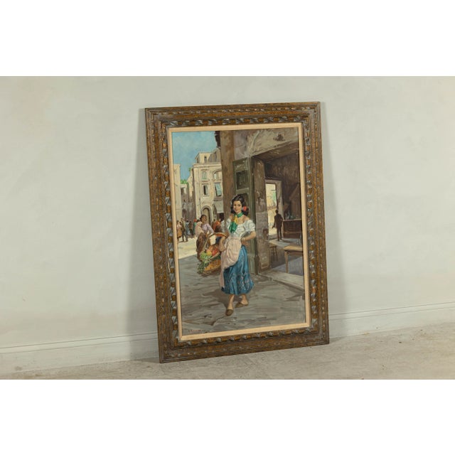 Oil Painting of an Italian Woman in a Market Scene Signed G. Graziani For Sale - Image 4 of 12