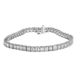 IGI Certified 14K White Gold 10.0 Cttw Emerald Cut Lab Grown Diamond Tennis Bracelet For Sale