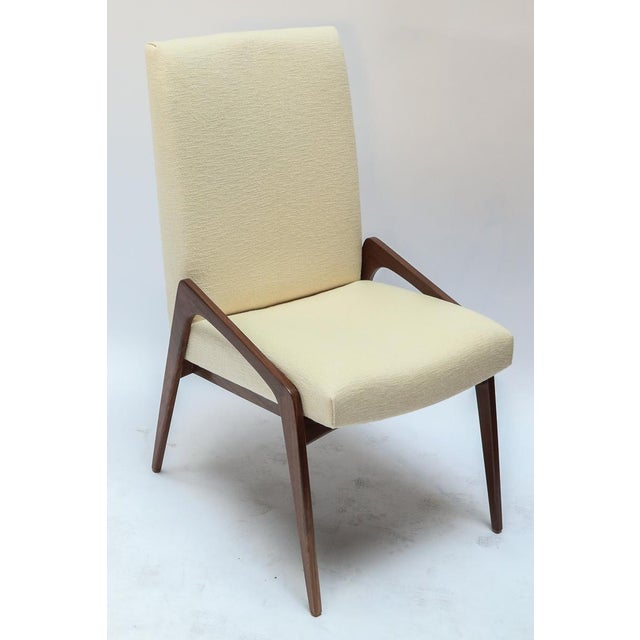 MidCentury Style Walnut Ivory Linen Dining Chairs Set of 10 Chairish