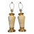 Vintage Hollywood Regency Brass & Cream Ceramic Drape Table Lamps - A Pair For Sale