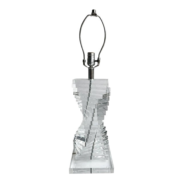1970s Lucite Helix Spiral Table Lamp For Sale