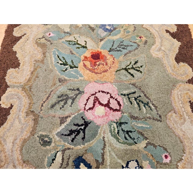 Vintage Hand-Hooked Rug, Banded Floral Pattern, Wool & Cotton, American Folk Art, 2x3 For Sale - Image 12 of 15