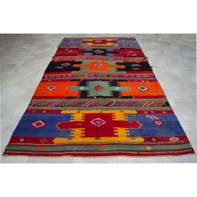 1960s Vintage Hand-Woven Wool Turkish Rug - 5′11″ X 10′10″ For Sale - Image 5 of 13