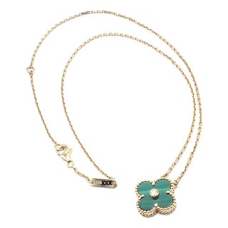 Van Cleef & Arpels Diamond Vintage Alhambra Malachite Holiday 2013 Necklace For Sale