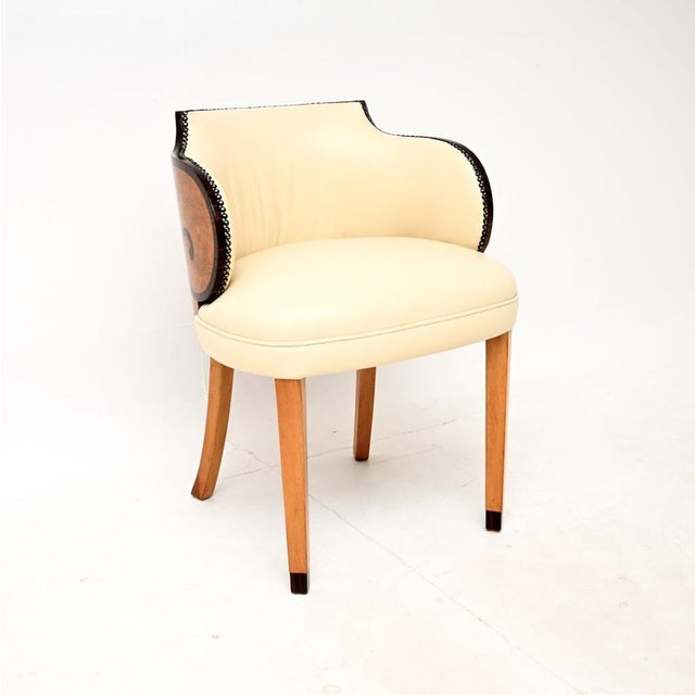 Mid-Century Modern Art Deco Burr Walnut and Leather Armchair, 1930 For Sale - Image 3 of 10