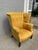 Wood Late 20th Century Yellow Damask Mahogany Wingback Chair For Sale - Image 7 of 12
