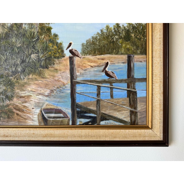 Green 1970s Vintage Tropical Florida Landscape Oil Painting by J Kovach For Sale - Image 8 of 12