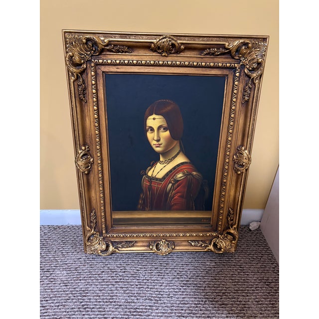 Wood “La Belle Ferronniere” by Leonardo Da Vinci, Elegantly Framed - Reproduction Print For Sale - Image 7 of 7