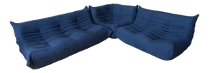 Blue Microfiber Togo Corner Chair, 2- and 3-Seat Sofa by Michel Ducaroy for Ligne Roset, Set of 3